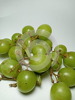 Vitis vinifera L, green grape with white background. Fresh green grape.