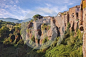 Vitorchiano, Viterbo, Lazio, Italy: landscape of the ancient village on the hill with steep slopes