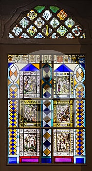 Vitrage window in church of famous Sintra palace, Portugal