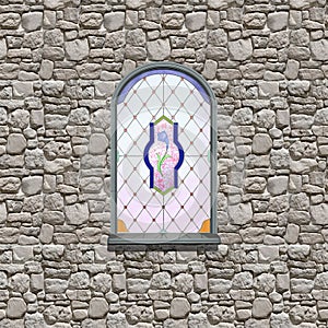 Vitrage window gothic castle wall 3d illustration render