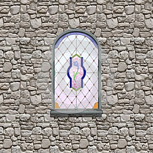 Vitrage window gothic castle wall 3d illustration render photo