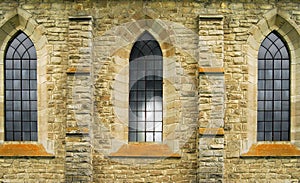 Vitrage windows of ancient abbey photo