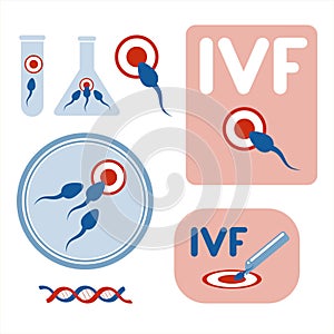In vitro fertilisation. Collection of vector images. photo
