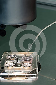 In vitro fertilization process close up. Equipment on laboratory of Fertilization, IVF.