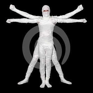 Vitruvian Man - bandaged mummy on black background