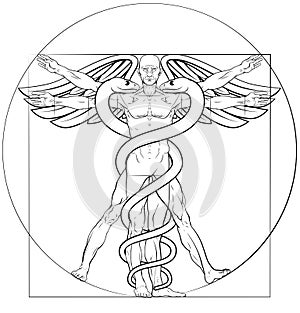 Vitruvian Man Caduceus