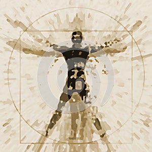 Vitruvian man expressive stylized.