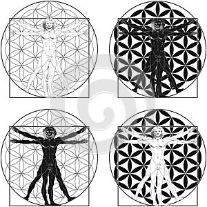 Vitruvian man with the flower of life