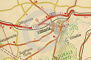Vittoria. Map. The islands of Sicily, Italy