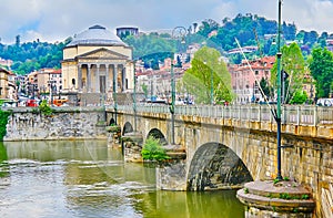 The Vittorio Emanuele I Bridge and Gran Madre di Dio Church, Turin, Italy