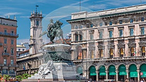 Vittorio Emanuele II statue at Piazza del Duomo timelapse. Milan in Lombardy, Italy.