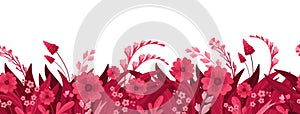 Viva Magenta! Floral Horizontal Seamless Background. Header or Cover Template, with Magenta Floral Arrangements