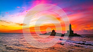 Vivekananda Rock memorial in the trinity of seas, kanyakumari, southern most Peninsular tip of India