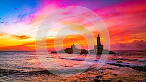 Vivekananda Rock memorial in the trinity of seas, kanyakumari, southern most Peninsular tip of India.