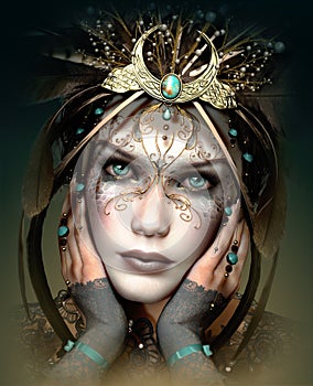 Vivi Mask with Fantasy Headdress, 3d CG