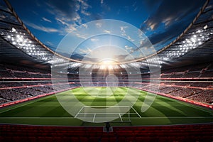 Vivid 3D rendering, Soccer stadium, packed arena on the field