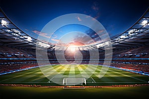 Vivid 3D rendering, Soccer stadium, packed arena on the field