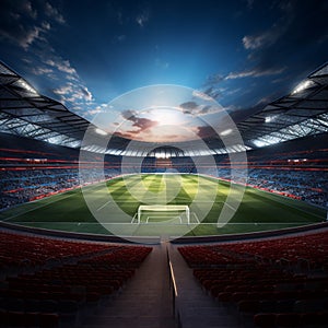 Vivid 3D rendering, Soccer stadium, packed arena on the field