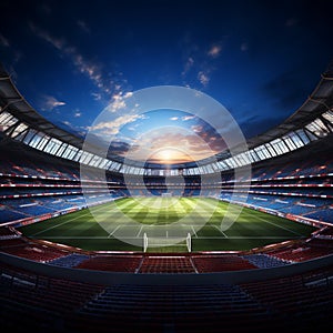 Vivid 3D rendering, Soccer stadium, packed arena on the field