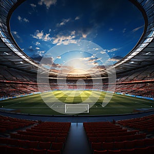 Vivid 3D rendering, Soccer stadium, packed arena on the field