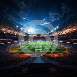 Vivid 3D rendering, Soccer stadium, packed arena on the field