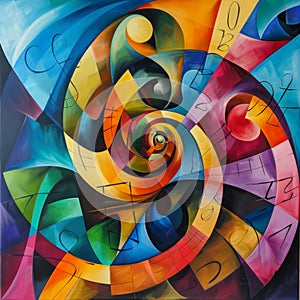 Vivid abstract art with mathematical elements