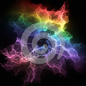 A vivid, abstract image showcasing a dynamic, swirling cloud of colors against a