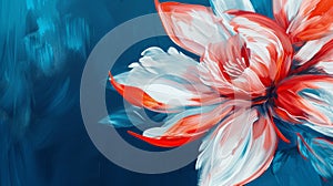 Vivid abstract painting of a red and white flower