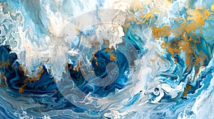 Abstract Swirls of Blue and Gold in Dynamic Fluid Art, Ideal for Modern Decor and Creative Backgrounds. AI