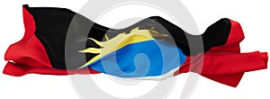Vivid Antigua and Barbuda Flag Billowing on Dark Background