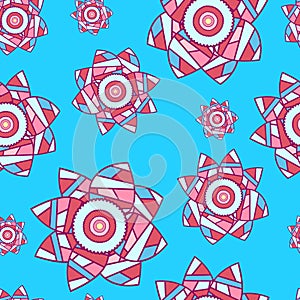 Vivid azure seamless background with patchwork flowers