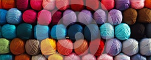 Vivid backdrop of yarn wool thread balls