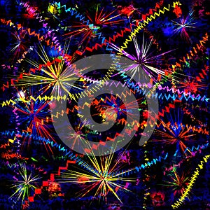 Vivid background with garlands, firework,splashes