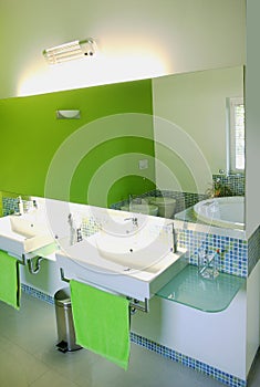 Vivid bathroom in a green mosaic