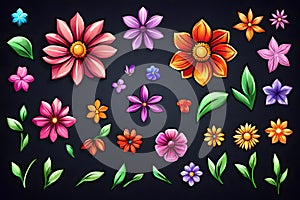 vivid bloom: ultra-realistic 3D rendered floral pattern on black photo