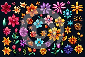 vivid bloom: ultra-realistic 3D rendered floral pattern on black photo