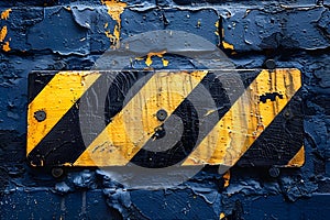 Concept Nature Photography, Abstract Art, Weather Vivid Caution Weathered Warning Stripes on Blue photo