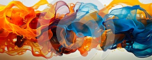Vivid Chemistry Blue and Orange Liquid Ink Interplay in 3D Digital Art