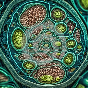 Vivid Chloroplasts in a Plant Cell: A High-Resolution Electron Microscope View for Educational Materials. photo