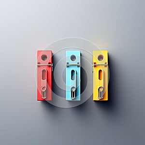 Vivid Clips: Three Colorful Clothespins - 3D Render Illustration