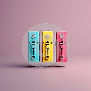 Vivid Clips: Three Colorful Clothespins - 3D Render Illustration