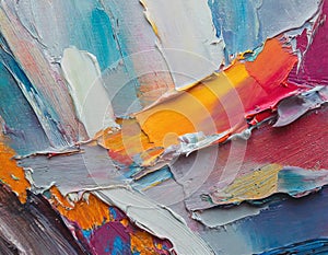 Vivid close-up of an abstract oil painting showcasing rich textures and colors
