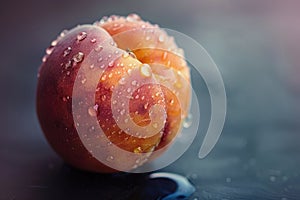 Vivid Close-up of Dew-Kissed Apple with Fresh Morning Water Droplets