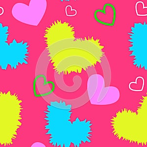 Vivid colorful hearts on pink background seamless vector backdrop