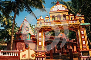 Vivid colorful Hindu Temple at Morjim, Goa, India.