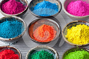 Vivid colorful Holi powder closeup