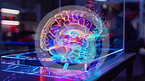 The vivid colors of the holographic brain scan seemed to leap out of the display catching the scientists attention photo