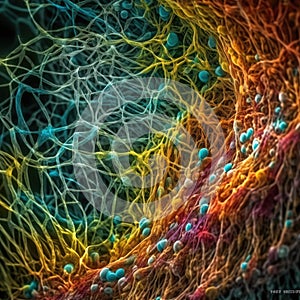 Vivid Colors of Microtubules in a Cell Captured by Electron Microscope for Scientific Research.