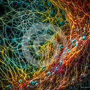Vivid Colors of Microtubules in a Cell Captured by Electron Microscope for Scientific Research. photo