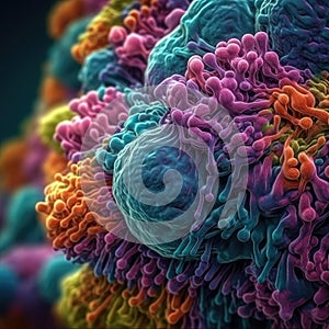 Vivid Colors of Ribosomes Synthesizing Proteins in 4K Electron Microscope View. Ideal for Educational Materials. photo